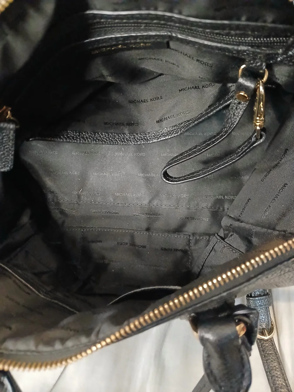 Michael Kors Black Pebbled Leather Satchel with Gold Hardware